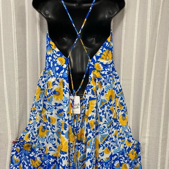 NWT Blue‎ Yellow Floral Sleeveless Halter Sundress Maxi Adjustable 3X (22/24) - Picture 8 of 16